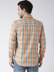 Men Casual Checked Orange Shirts - JUMP USA