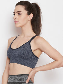 JUMP USA Women Navy Blue Non-Wired Lightly Padded Sports Bra - JUMP USA