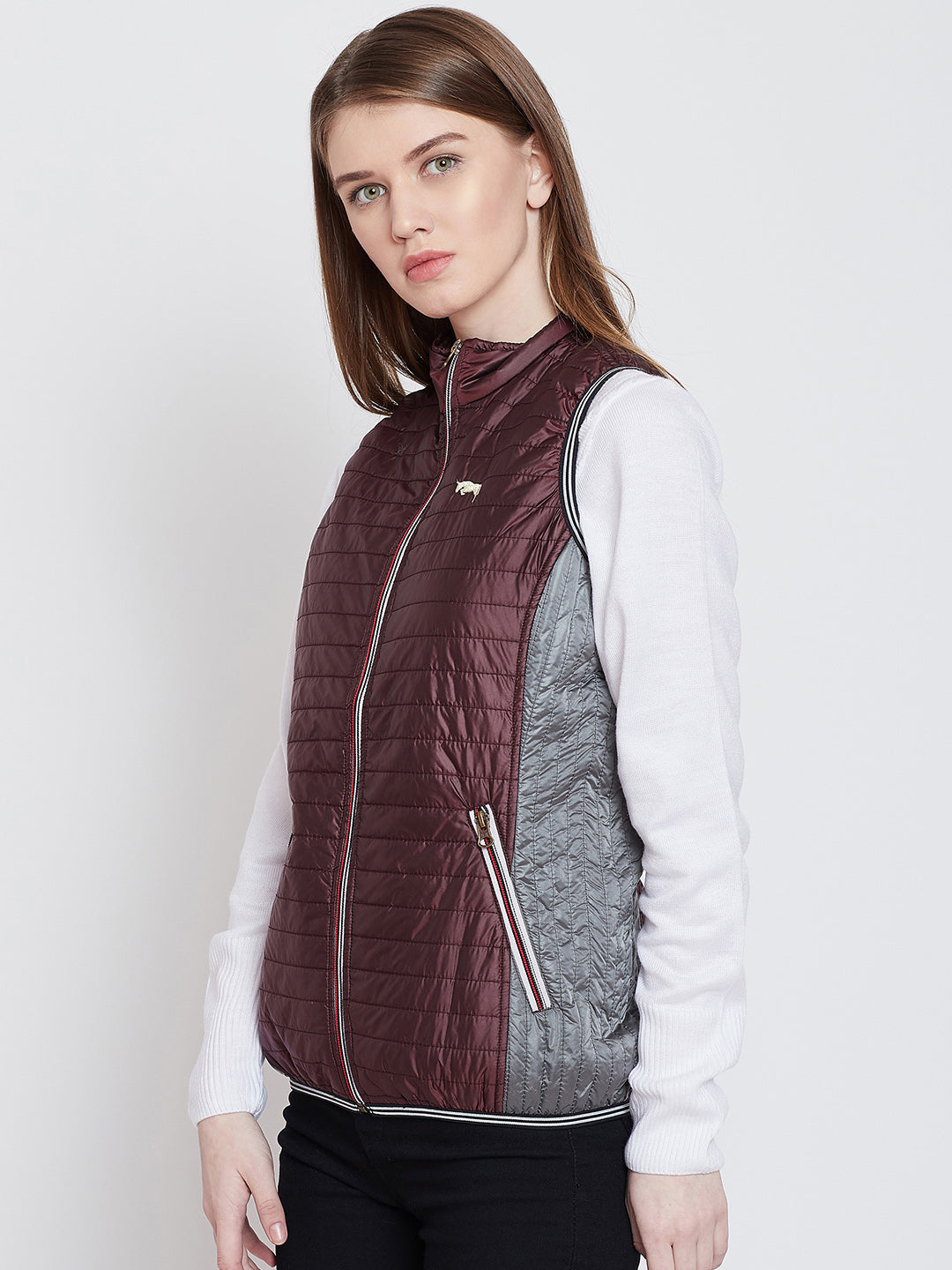 Women Casual Maroon Quilted Jacket - JUMP USA