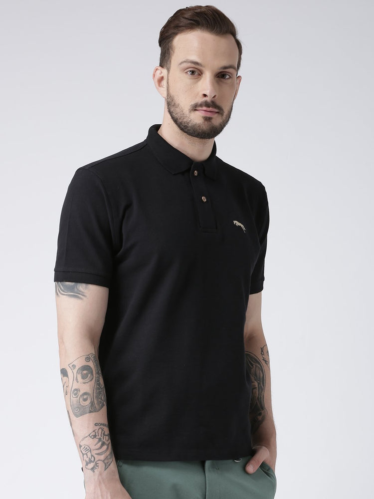 Men Black Solid Polo T-shirt - JUMP USA