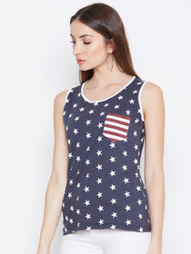 JUMP USA Women Navy Blue Printed Casual Printed Tank Top - JUMP USA