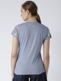 Women Solid Blue T-Shirt - JUMP USA