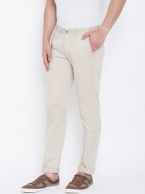 JUMP USA Men Cream Regular Fit Solid Trousers - JUMP USA