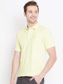 Men Yellow Solid Casual Polo T-shirts - JUMP USA