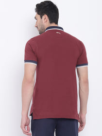 Men Casual Solid Red Polo Collar T-Shirt - JUMP USA