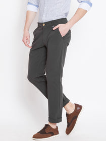 Men Charcoal Solid Casual Regular Fit Trousers - JUMP USA