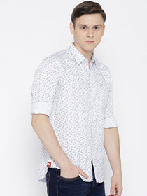 Men White Slim Fit Printed Casual Shirt - JUMP USA