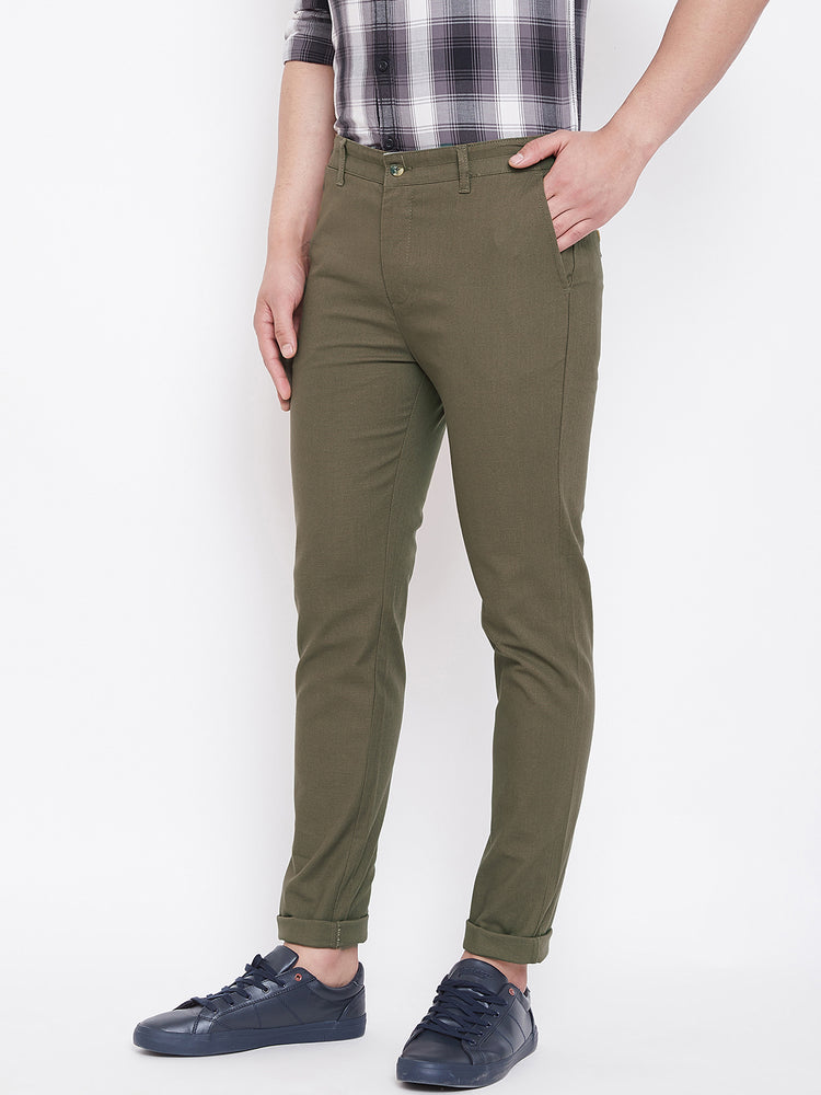 JUMP USA Men Olive Casual Slim Fit Trousers - JUMP USA