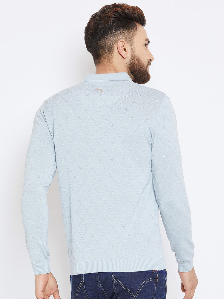 Men Blue Casual Solid Sweater - JUMP USA