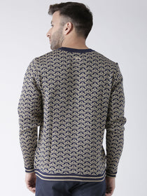 Men Navy Blue and Beige Colourblocked Pullover - JUMP USA