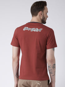 Men Red Solid Round Neck T-shirt - JUMP USA