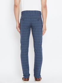 Men Blue Relaxed Fit Casual Checked Chinos - JUMP USA