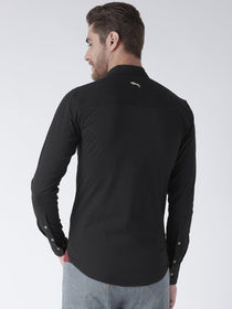 Men Black Solid Cotton Regular Fit Shirt - JUMP USA