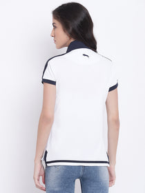 Women White Casual Polo Collar T-Shirt - JUMP USA