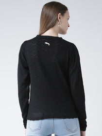 Women Black Self Design Pullover - JUMP USA
