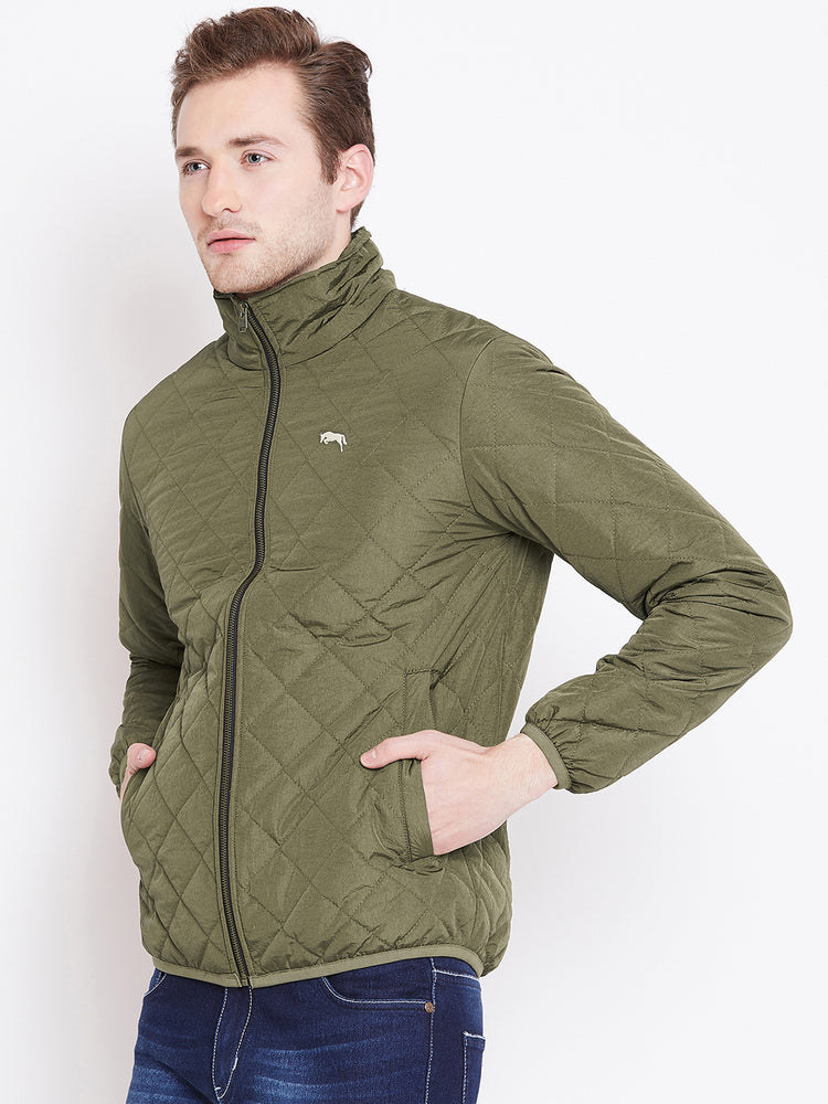 Mens Solid Military Olive Quilted Jacket - JUMP USA
