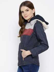 Women Navy Blue Puffer Jacket - JUMP USA