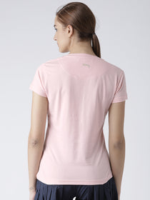 Women Solid Pink T-Shirt - JUMP USA