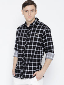 Men Black Regular Fit Checked Casual Shirt - JUMP USA