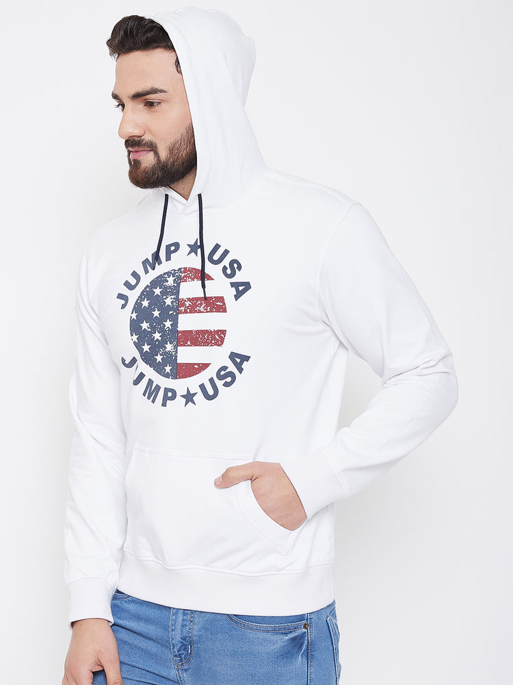 JUMP USA Men White Self Design Hooded Sweatshirt - JUMP USA