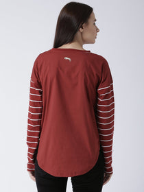 Women Round Neck Red T-shirt - JUMP USA