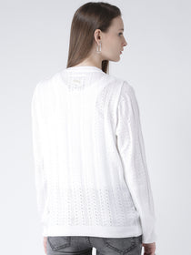 Women White Self Design Pullover - JUMP USA