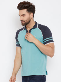 JUMP USA Men Blue Solid Polo Collar T-Shirt - JUMP USA