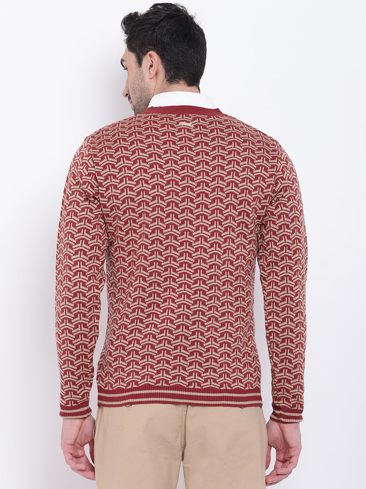 Men Casual Printed Red Sweaters - JUMP USA