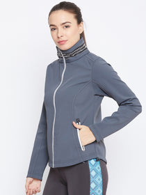 JUMP USA Women Grey Solid Sporty Jacket - JUMP USA