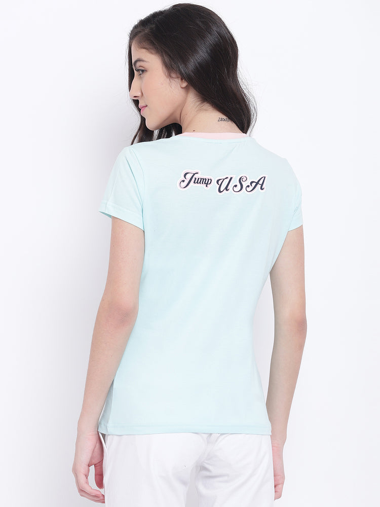 Women Blue Casual T-shirt - JUMP USA