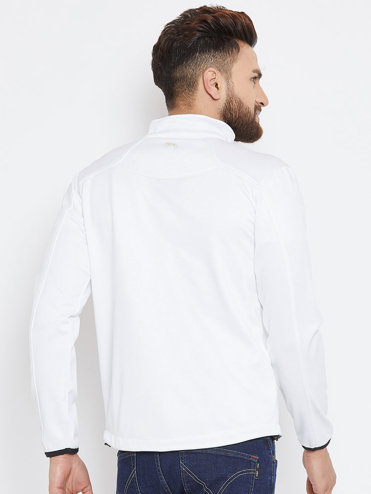 Men White Solid Sporty Jacket - JUMP USA