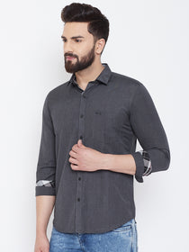 JUMP USA Men Charcoal Solid Cotton Casual Shirts - JUMP USA