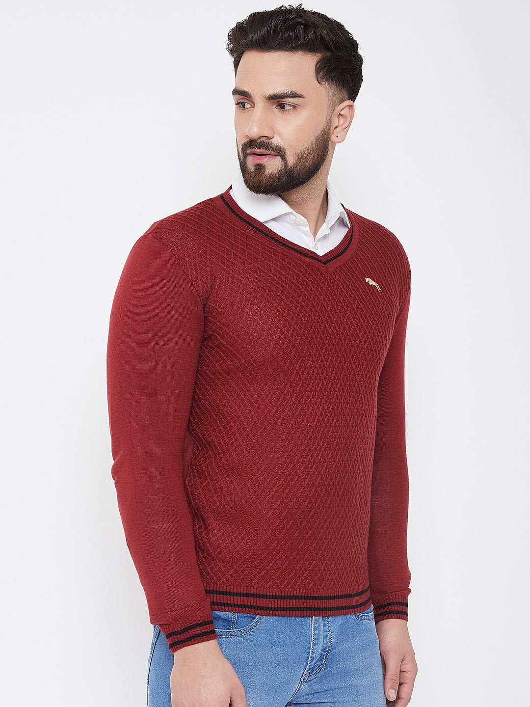 JUMP USA Men Red Self Design Sweater - JUMP USA