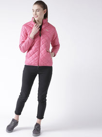 Women Polyster Casual Long Sleeve  Pink Winter Jacket - JUMP USA (1568775700522)