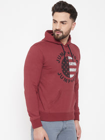 JUMP USA Men Red Self Design Hooded Pullover Sweatshirt - JUMP USA