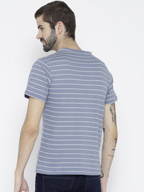 Men Blue Striped V-Neck T-shirt - JUMP USA