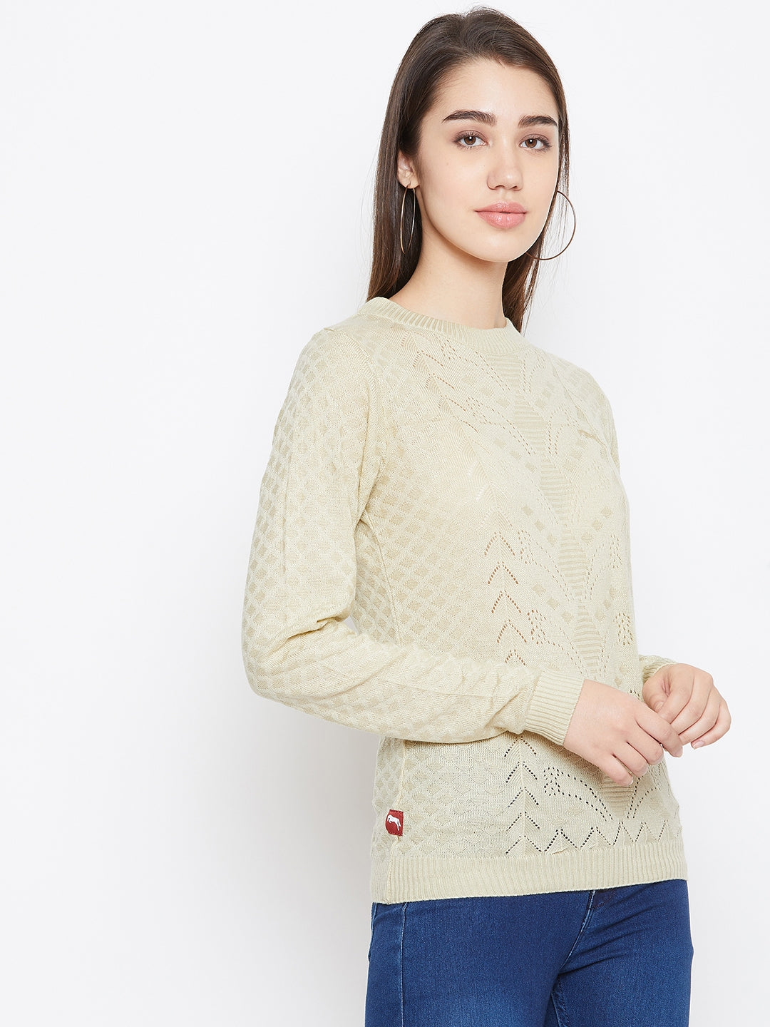 JUMP USA Women Cream Self Design Sweater - JUMP USA