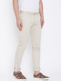JUMP USA Men Cream Regular Fit Solid Trousers - JUMP USA
