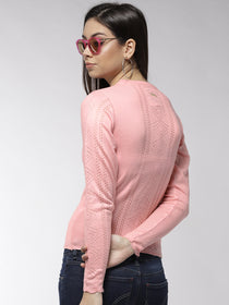 Women Solid Pink Pullover - JUMP USA
