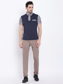 Men Casual Solid Navy Blue Polo Collar T-Shirt - JUMP USA