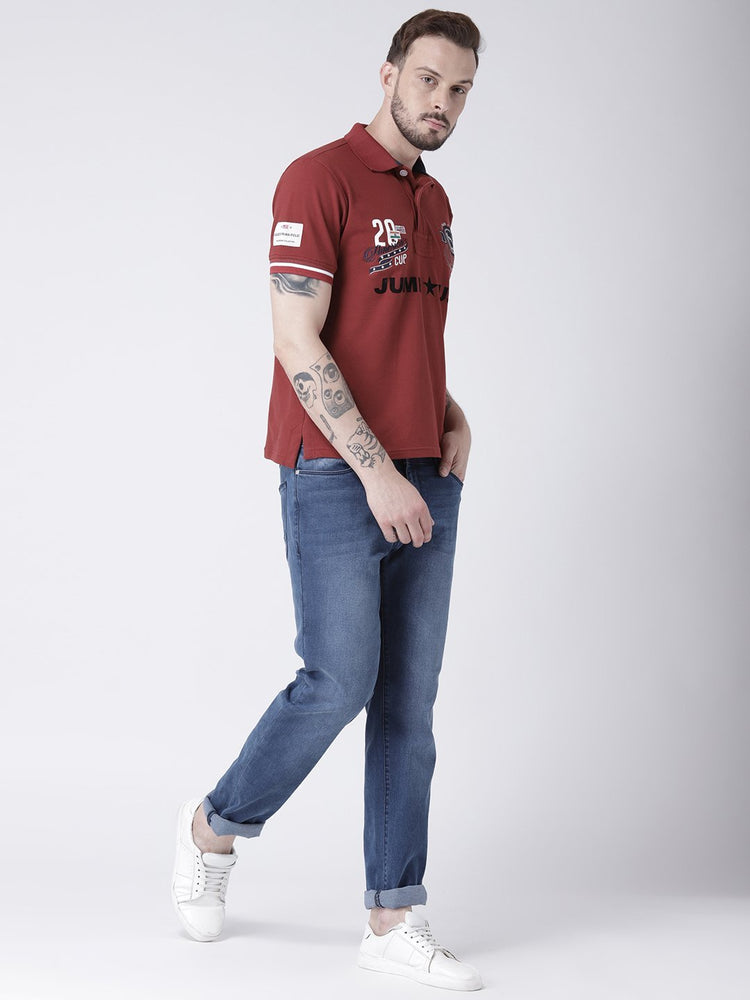 Men Red Solid Polo T-shirt - JUMP USA