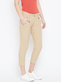Women Beige Solid Skinny Fit Trousers - JUMP USA