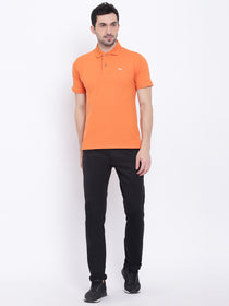 Men Casual Solid Orange Polo Collar T-Shirt - JUMP USA