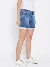 Women Blue Cloud Wash Casual Denim Shorts - JUMP USA