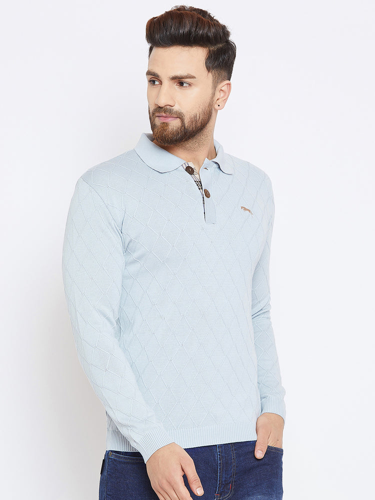 Men Blue Casual Solid Sweater - JUMP USA