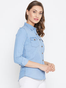 JUMP USA Women Regular Fit Blue Casual Denim Shirt - JUMP USA