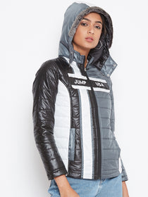 JUMP USA Women Grey Colourblocked Bomber Jacket - JUMP USA