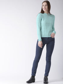 JUMP USA Women Blue Self Design Sweater - JUMP USA