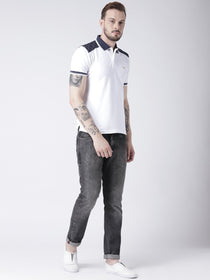 Men White Solid Polo T-shirt - JUMP USA