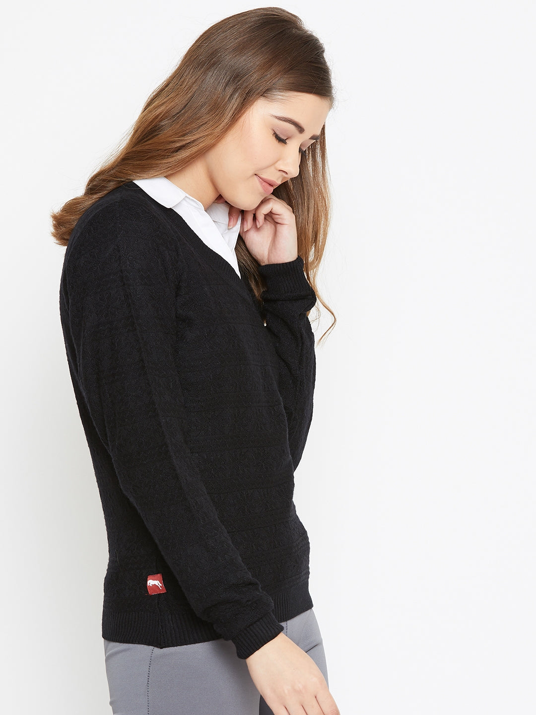 JUMP USA Women Black Self Design Sweater - JUMP USA